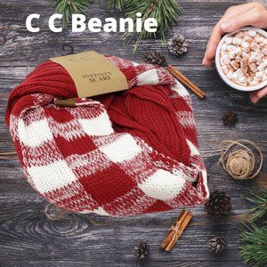 C. C. Buffalo Check Print Red/White Scarf